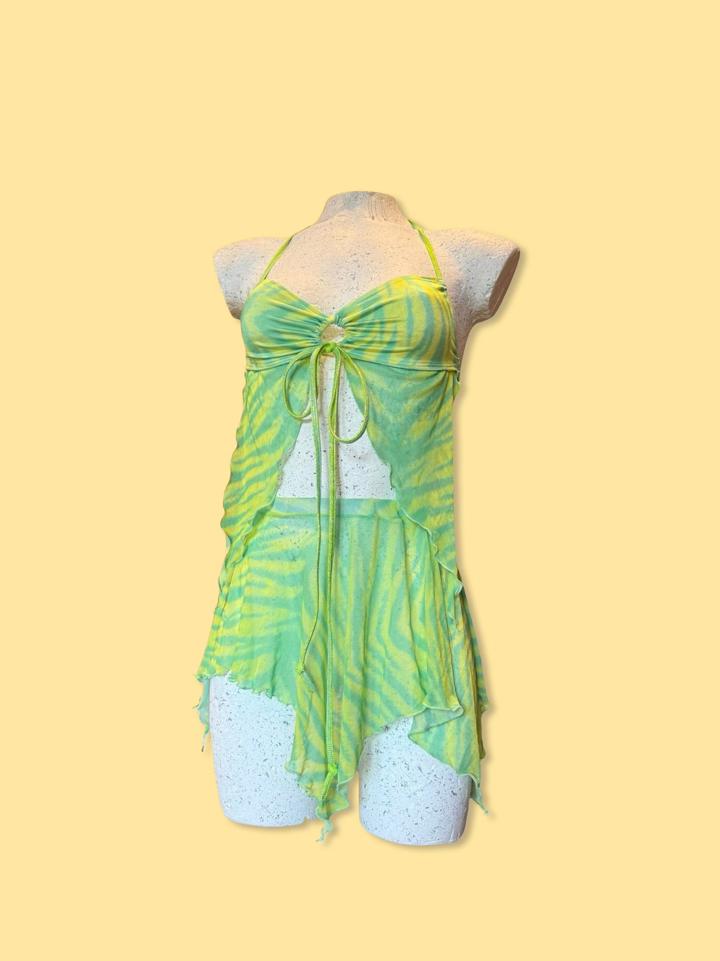 Remixed Mesh skirt set - Lime Tiger