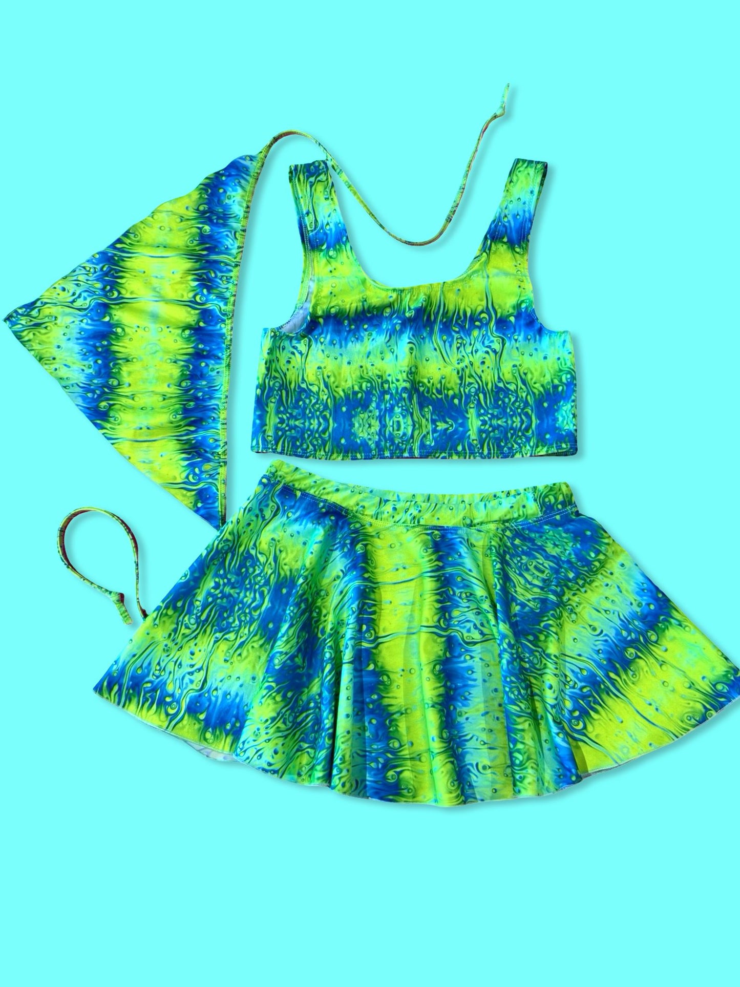 Remixed Mini skirt set - Neon Lava