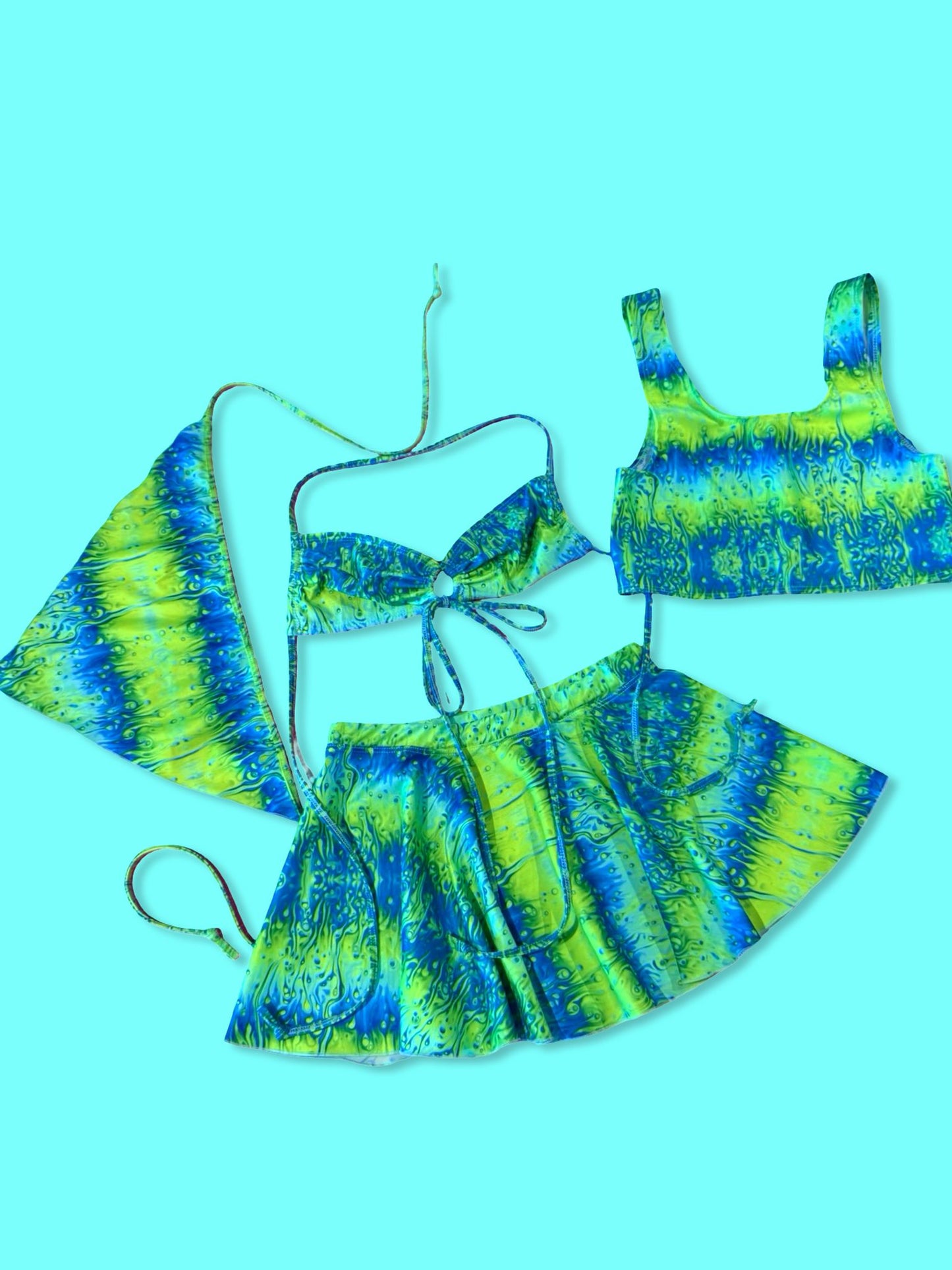 Remixed Mini skirt set - Neon Lava