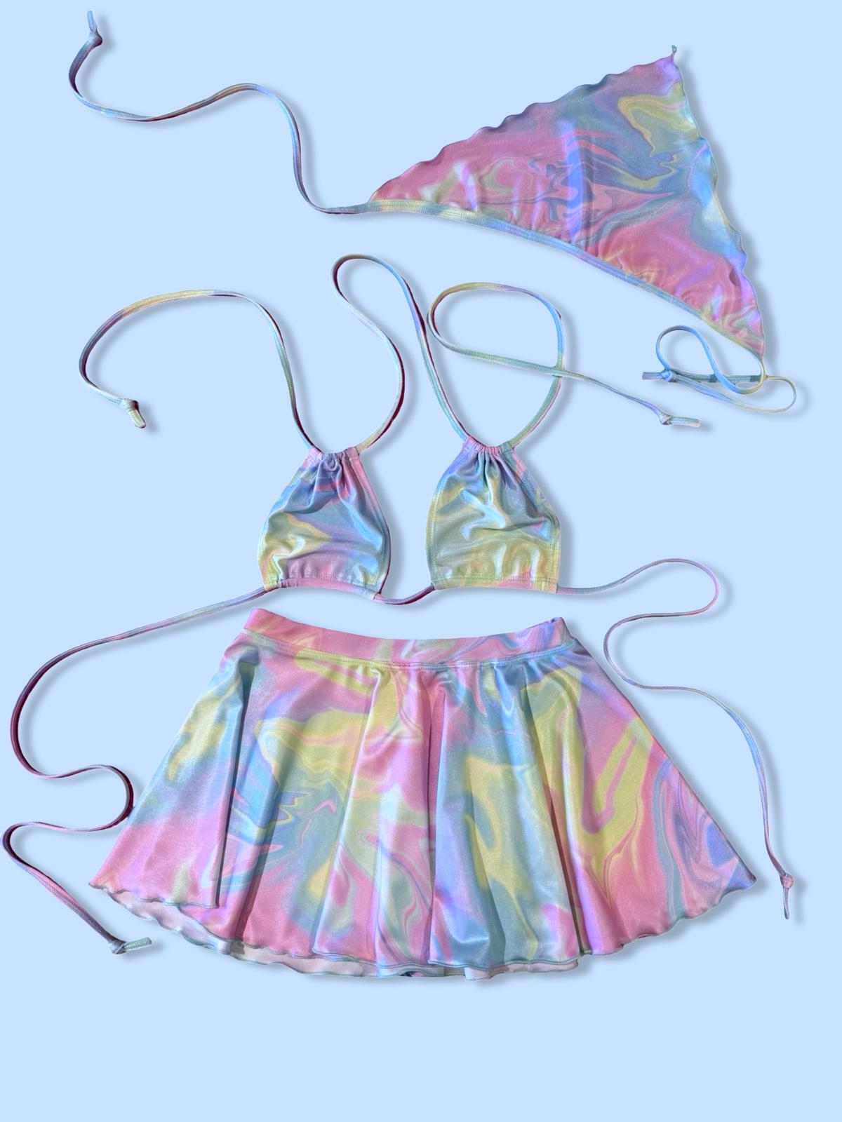 Remixed Mini skirt set - Pastel swirl