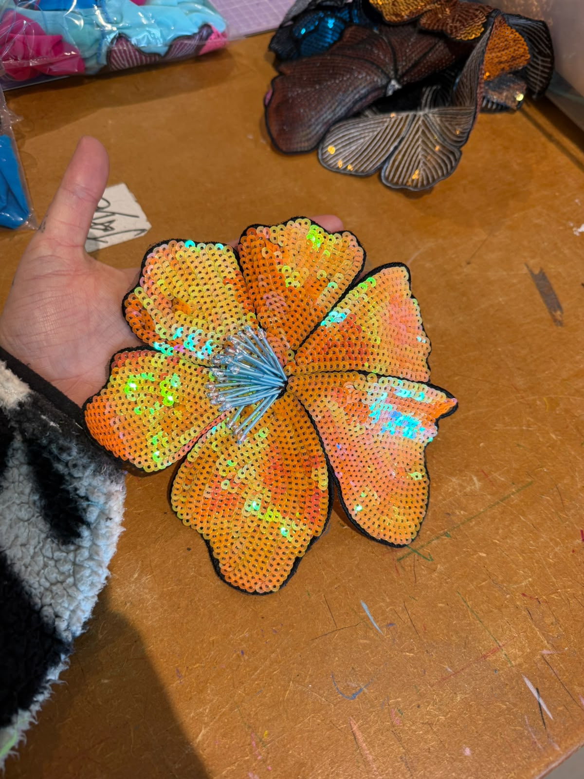 DISCOUNTED ** Custom ruffle skirt with PEACH/ORANGE sequin flower.