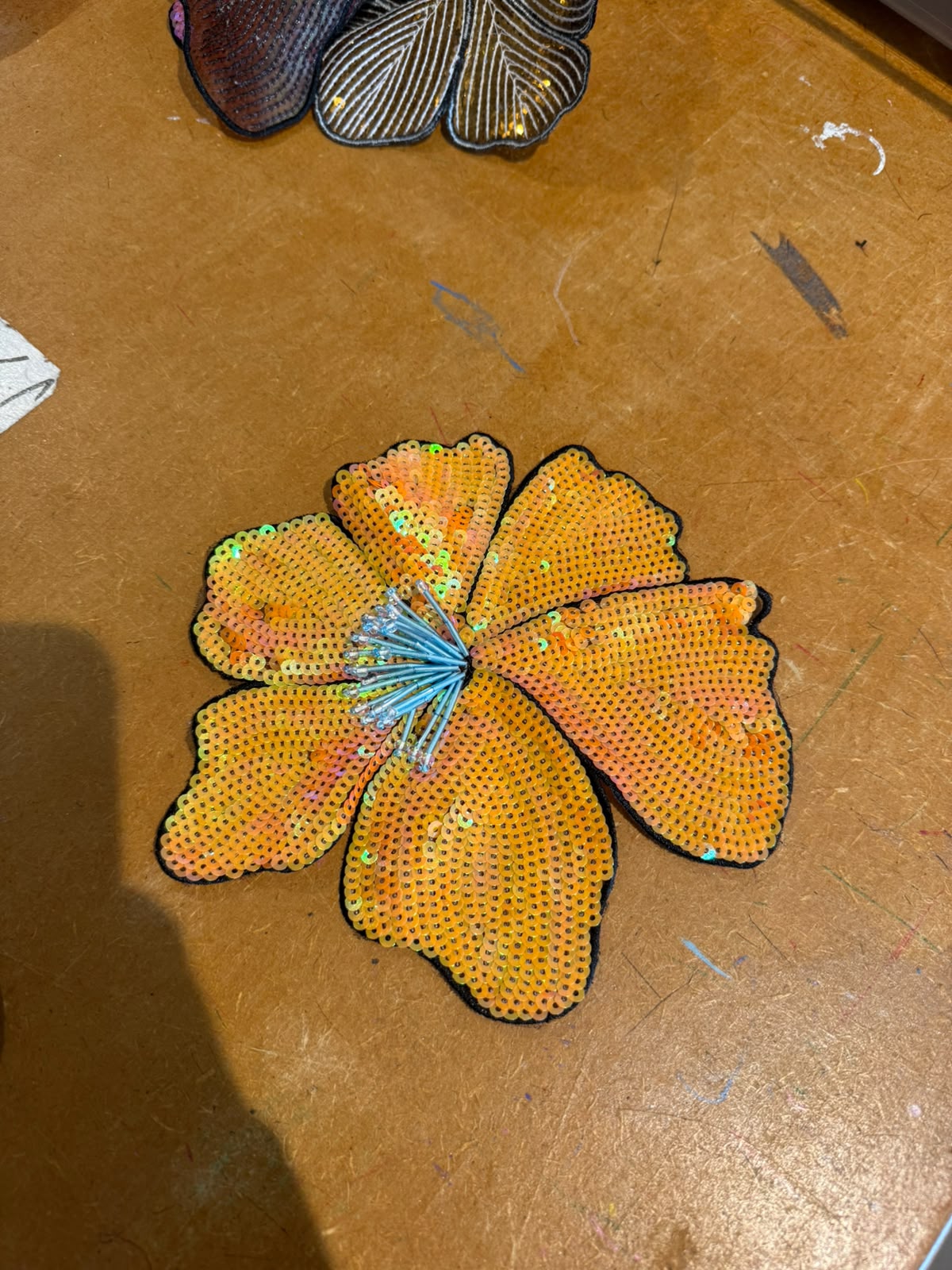 DISCOUNTED ** Custom ruffle skirt with PEACH/ORANGE sequin flower.