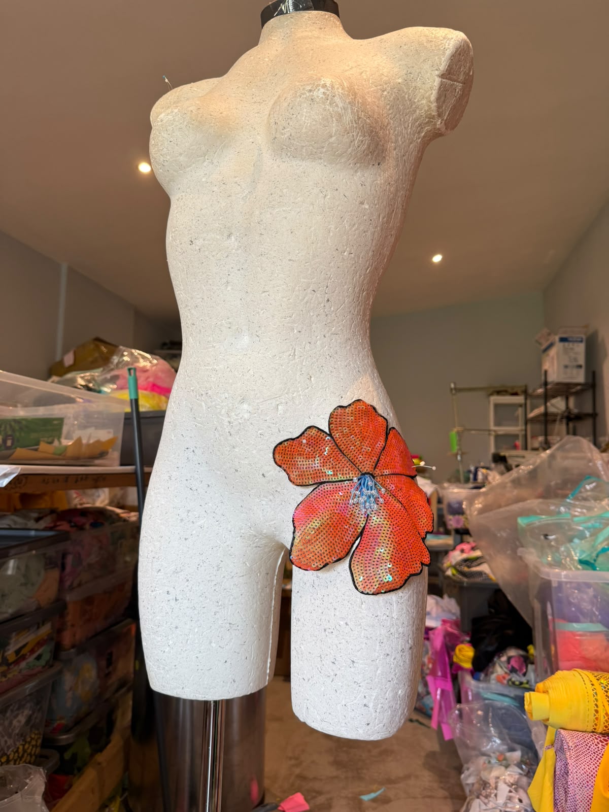 DISCOUNTED ** Custom ruffle skirt with BLOOD ORANGE sequin flower.