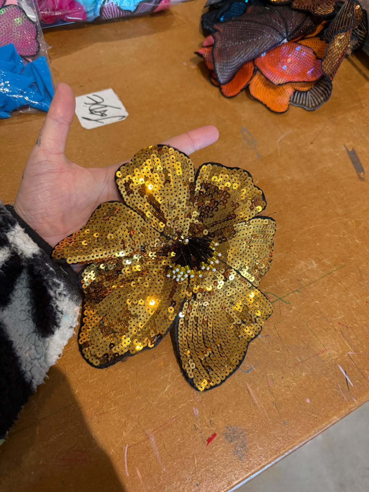 DISCOUNTED ** Custom ruffle skirt with BRONZE/ COFFEE sequin flower.
