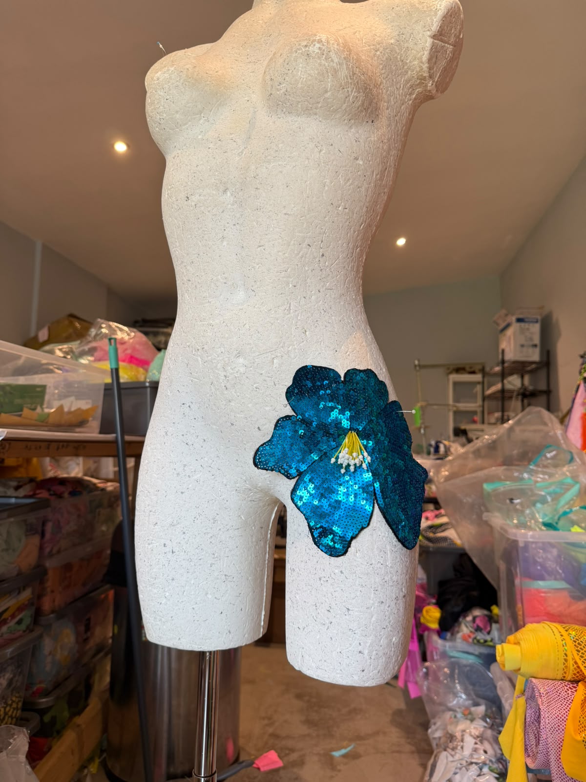 DISCOUNTED ** Custom ruffle skirt with AQUA BLUE sequin flower