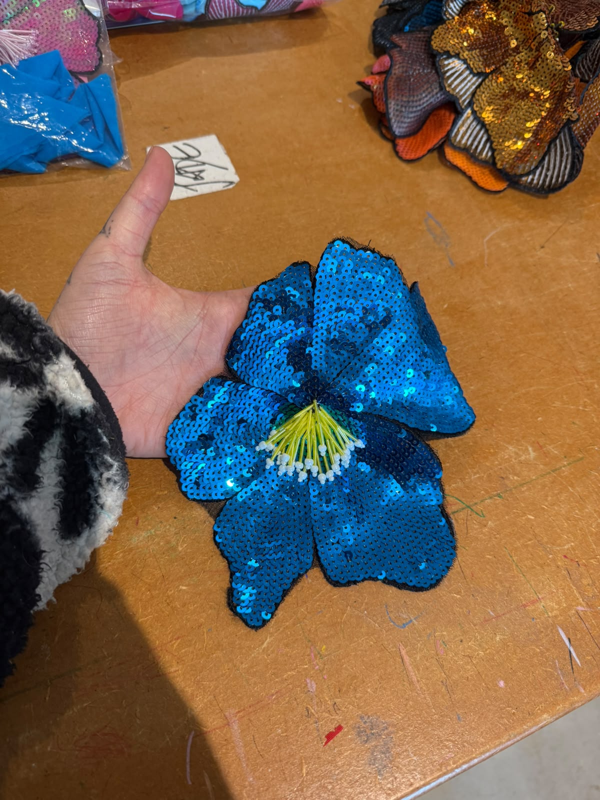 DISCOUNTED ** Custom ruffle skirt with AQUA BLUE sequin flower