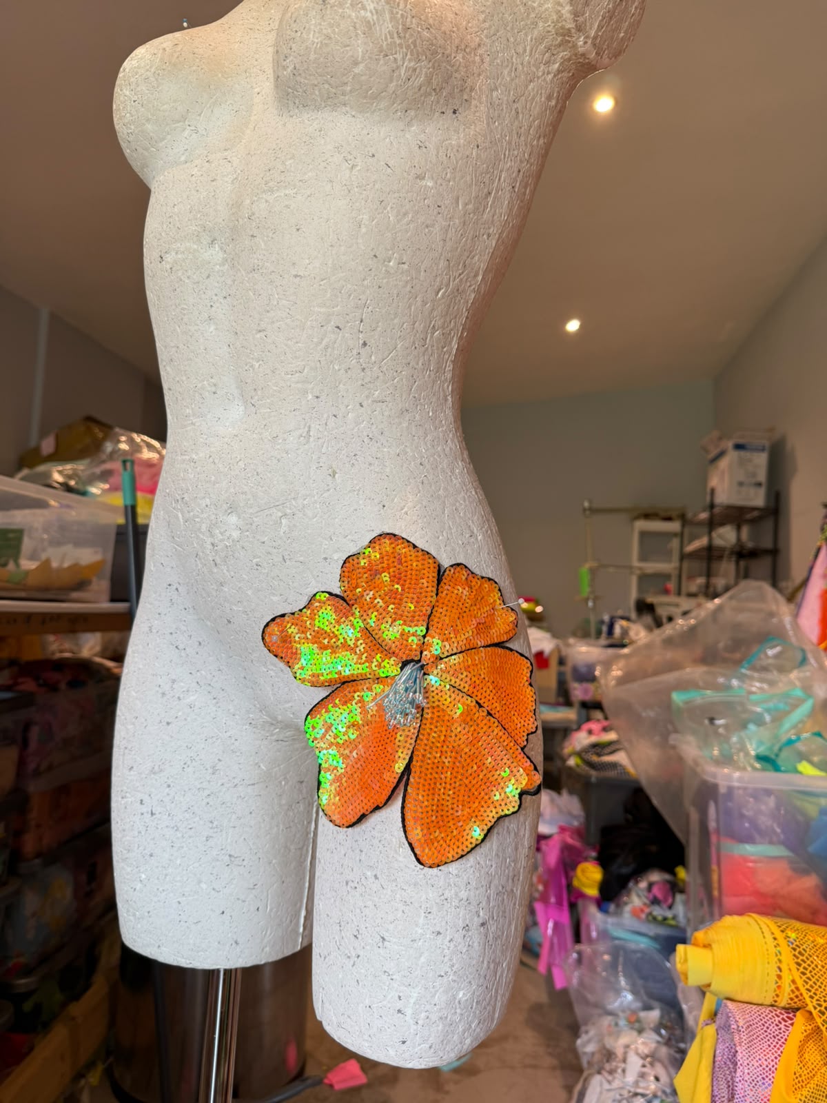 DISCOUNTED ** Custom ruffle skirt with PEACH/ORANGE sequin flower.