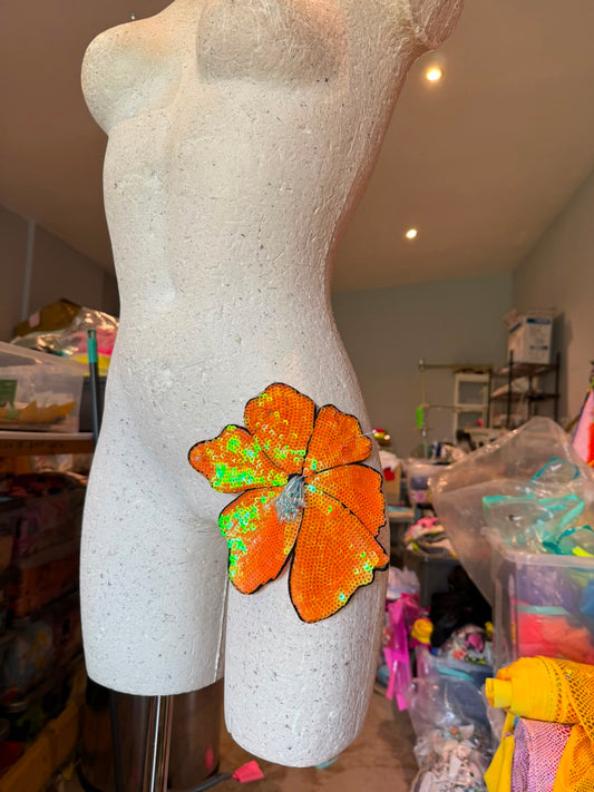 DISCOUNTED ** Custom ruffle skirt with PEACH/ORANGE sequin flower.